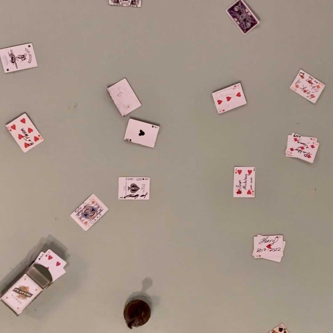 Disneyland Main Street Magic Shop, card Hidden Mickey on ceiling