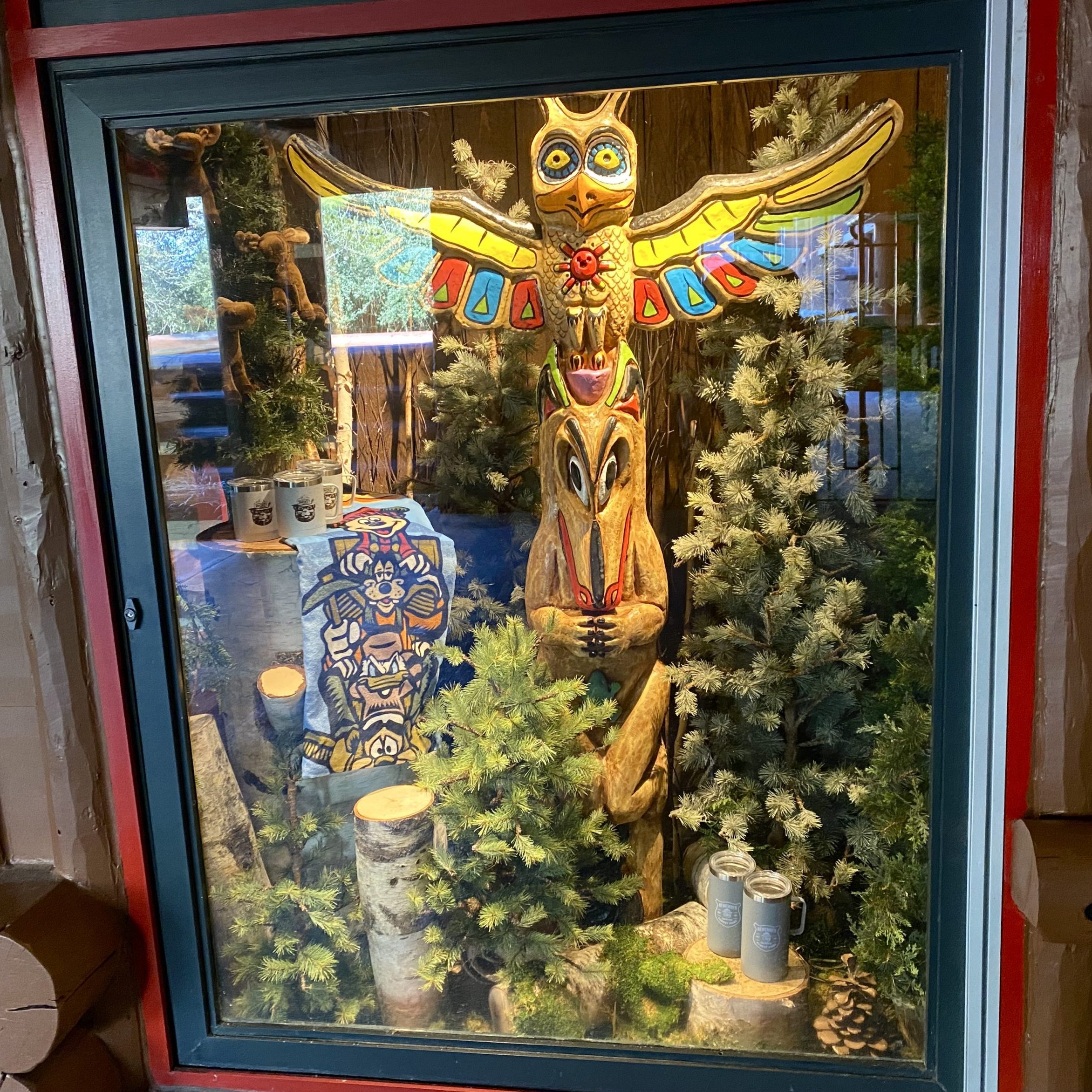 Hidden Mickey on Totem Pole in Window Display at Disney's Wilderness Lodge Resort