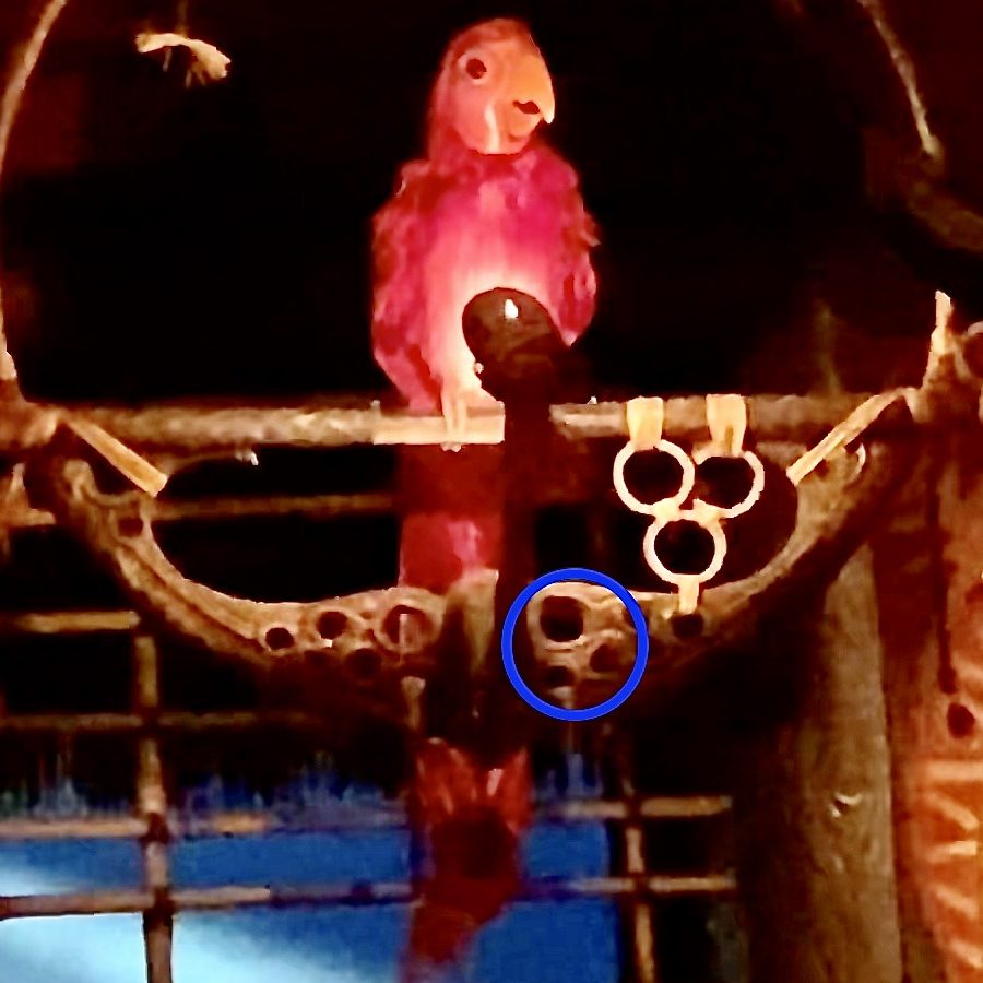 A Hidden Mickey on the bird perch to the right as you exit "Walt Disney's Enchanted Tiki Room"